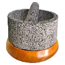 Molcajete Popocatépetl de 8 Pulgadas de Diámetro con Base de Madera de Cedro 02.webp