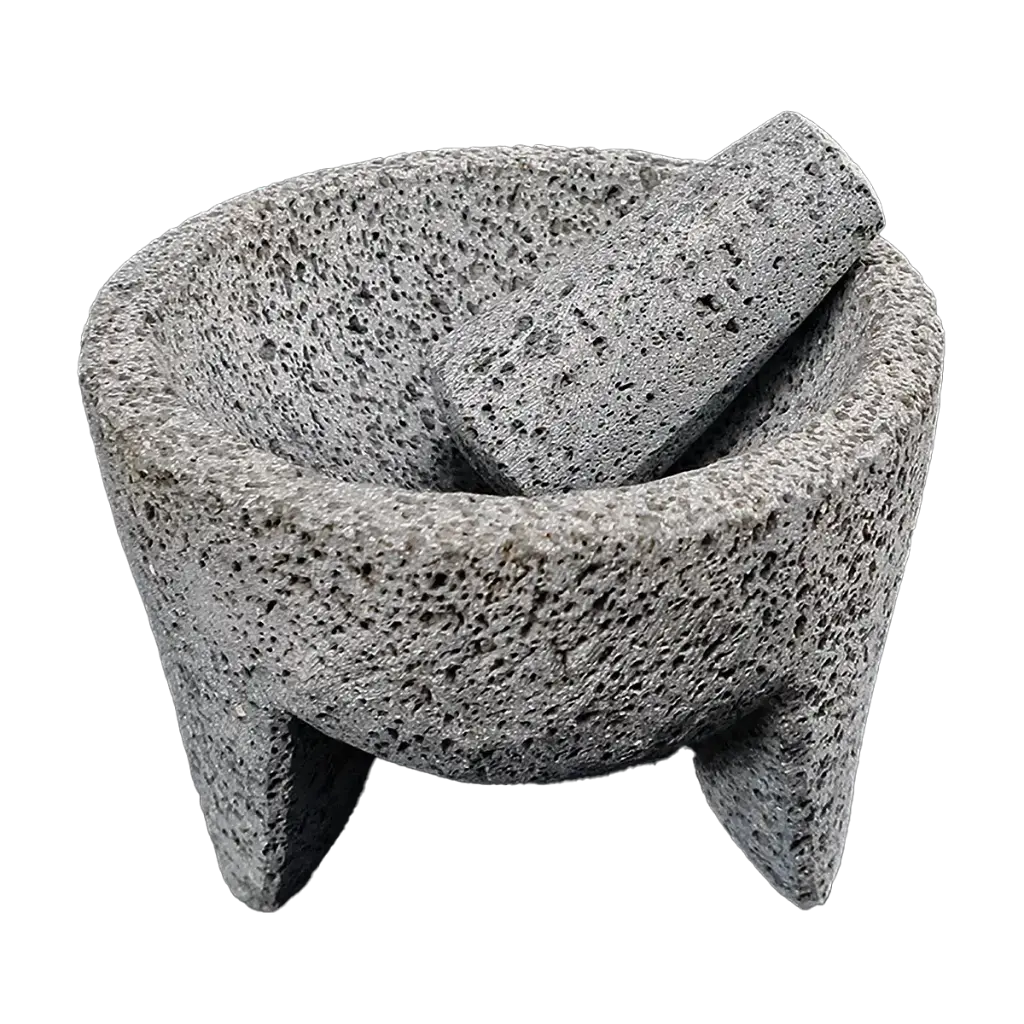 Molcajete Artesanal de Piedra Volcánica Negra de 6 Pulgadas con Temolote