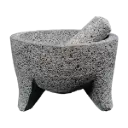 Molcajete Artesanal de Piedra Volcánica Negra de 8 Pulgadas con Temolote