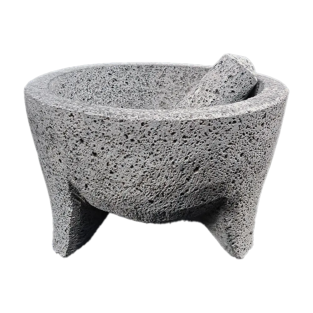 Molcajete Artesanal de Piedra Volcánica Negra de 10 Pulgadas con Temolote