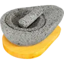 Molcajete de Aguacate de Piedra Volcánica con Base de Madera de Cedro