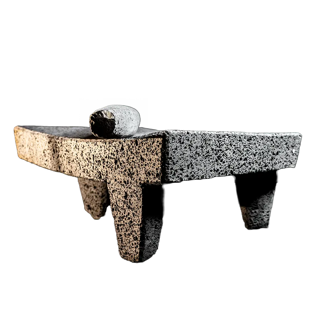 Metate Artesanal de Piedra Volcánica Negra con Metlapil de 14 Pulgadas
