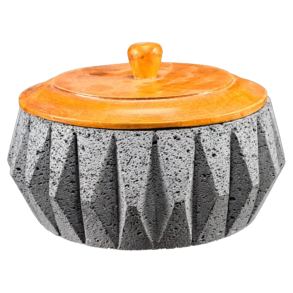 [TT01] Tortillero de Piedra Volcánica Con Tapa de Madera de Cedro