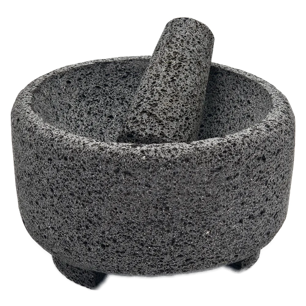 [MAX8] Molcajete Artesanal Xicalli de 8 Pulgadas - Piedra Volcánica Negra de San Salvador el Seco