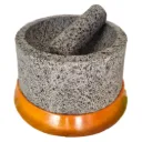 Molcajete de Piedra Volcánica Popocatépetl de 8 Pulgadas con Base de Cedro