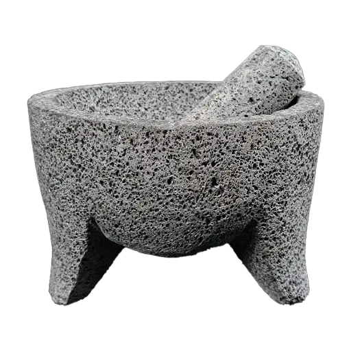 [MRN8] Molcajete Artesanal de Piedra Volcánica Negra de 8 Pulgadas con Temolote